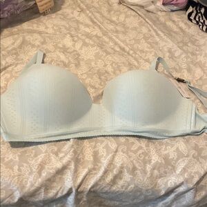 Light Mint Green Molded Cup Bra with Underwire and Textured Design